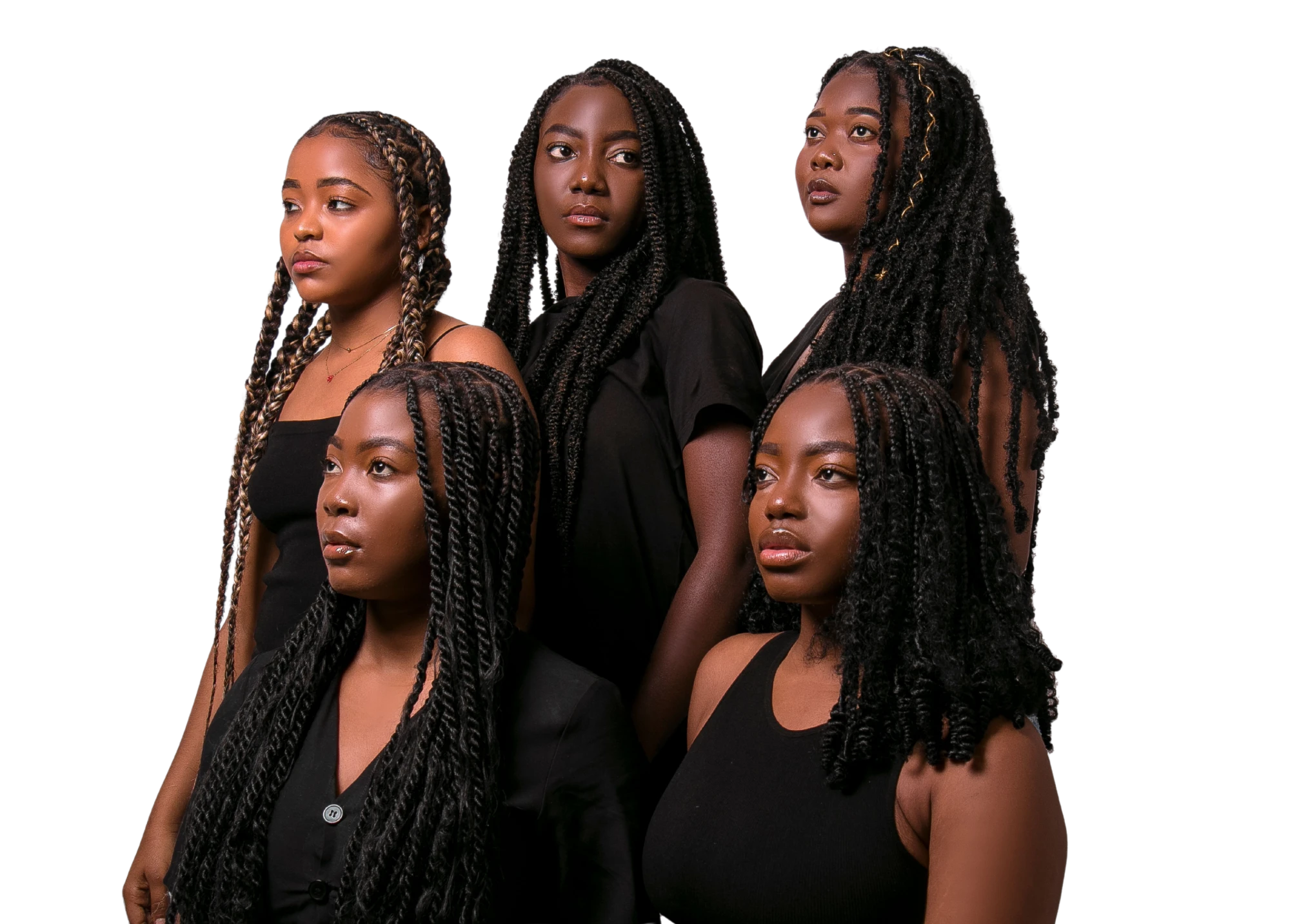 Five women with braided styles, the faces of Ivorian Beauty